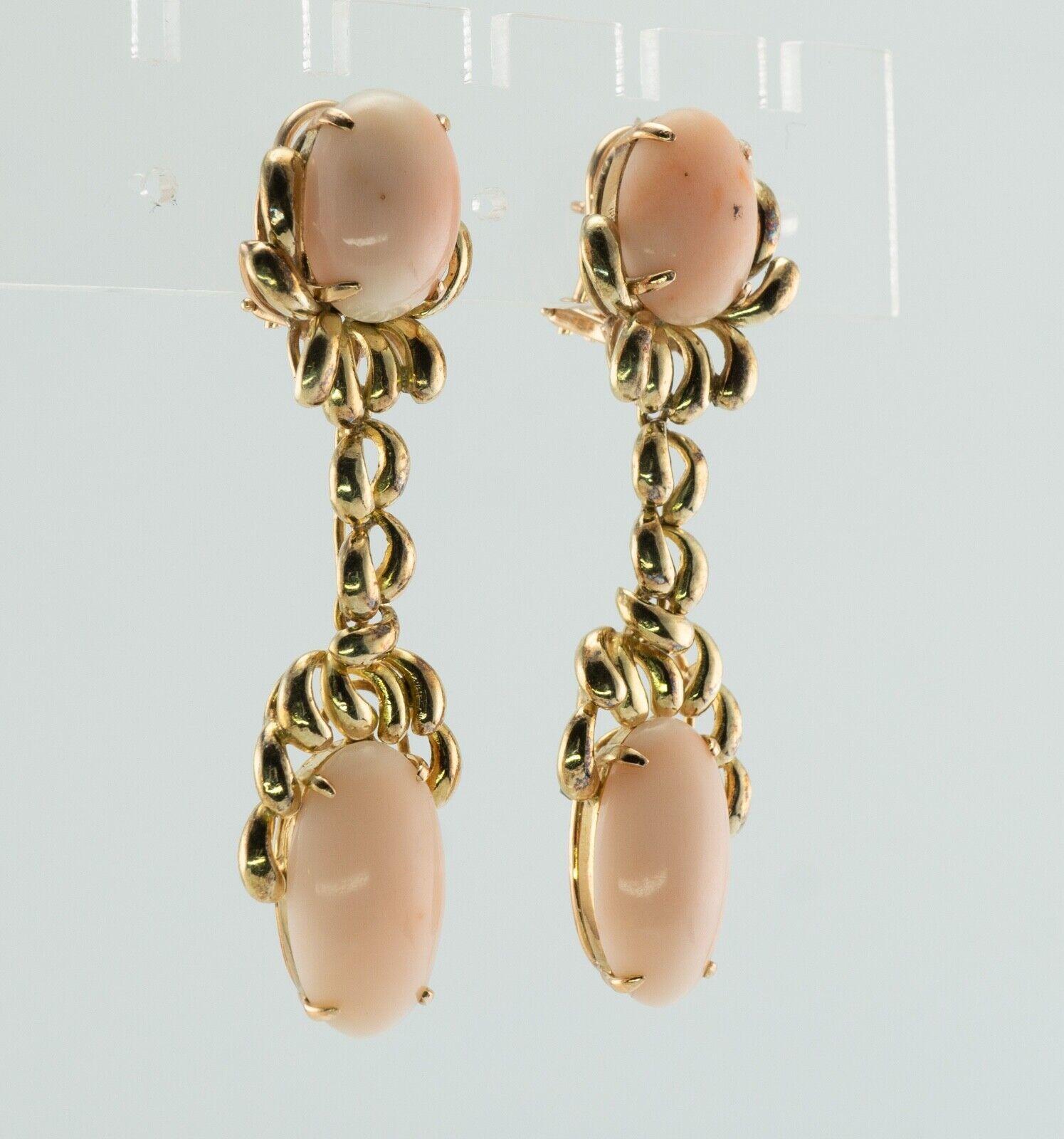 Angel Skin Coral Earrings Dangle 14K Gold Estate For Sale 1