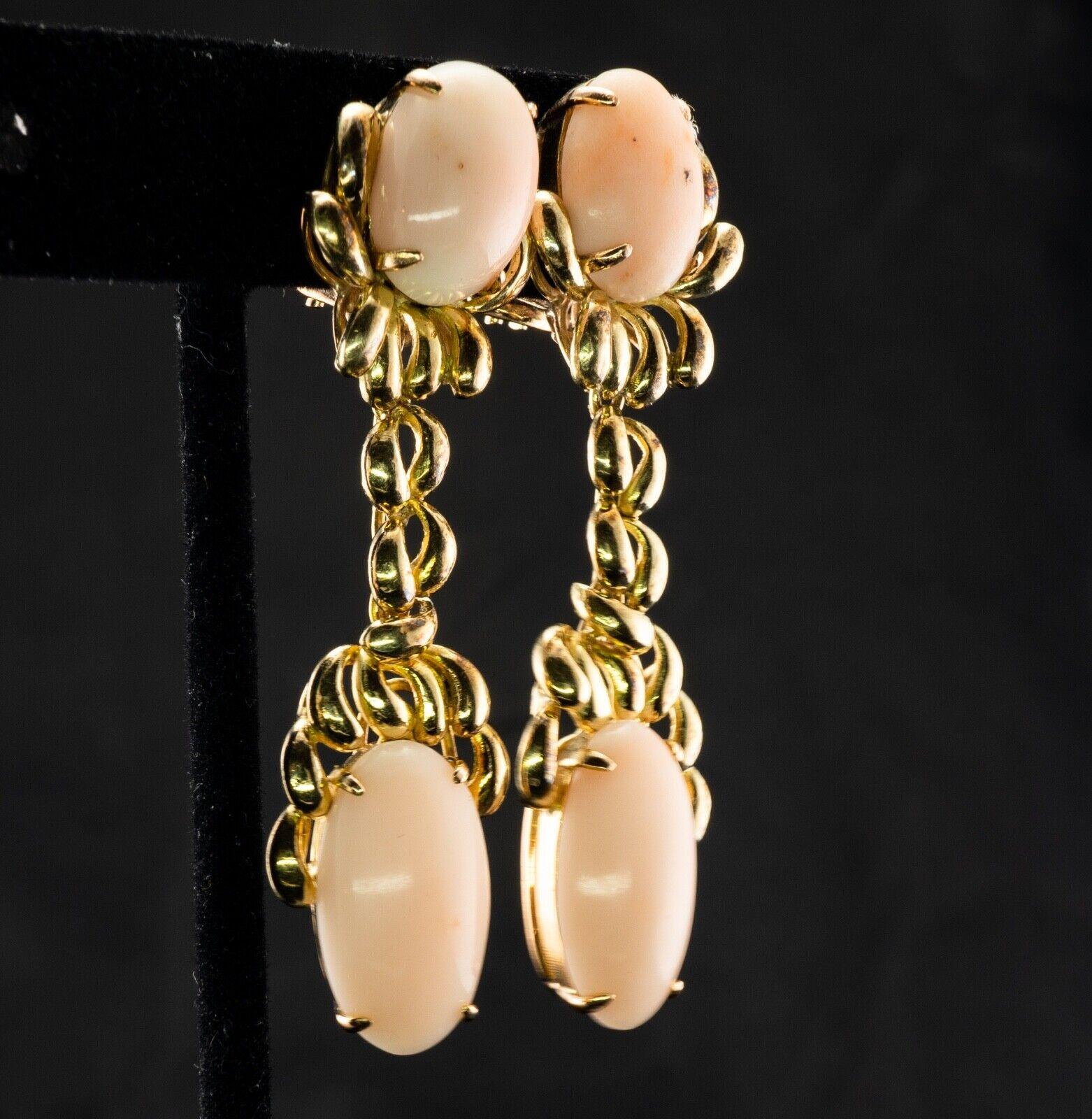 Angel Skin Coral Earrings Dangle 14K Gold Estate For Sale 3