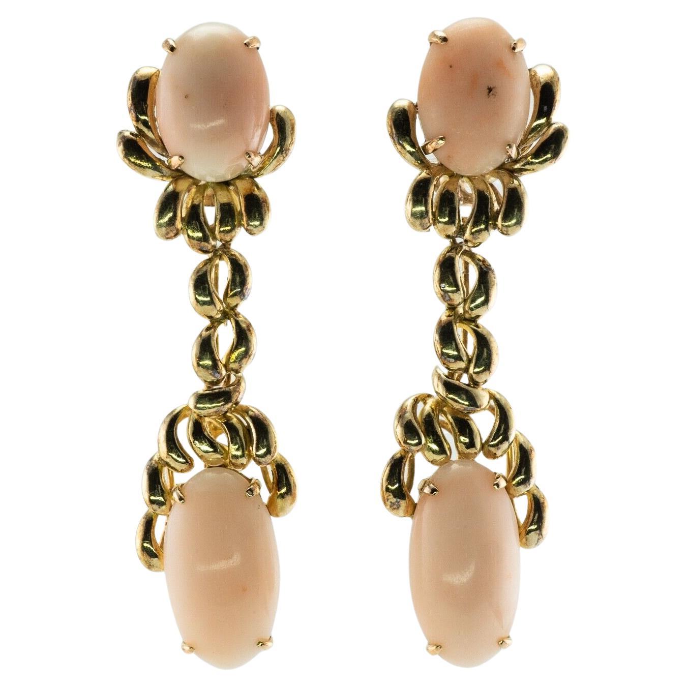 Angel Skin Coral Earrings Dangle 14K Gold Estate
