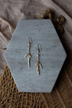 SALE Angel Skin White and Pink Branch Vintage Italian Coral Gold Dangle Earrings