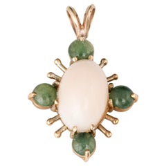 Angel Skin Coral Jade Pendant Vintage 14 Karat Gold Star Estate Fine Jewelry