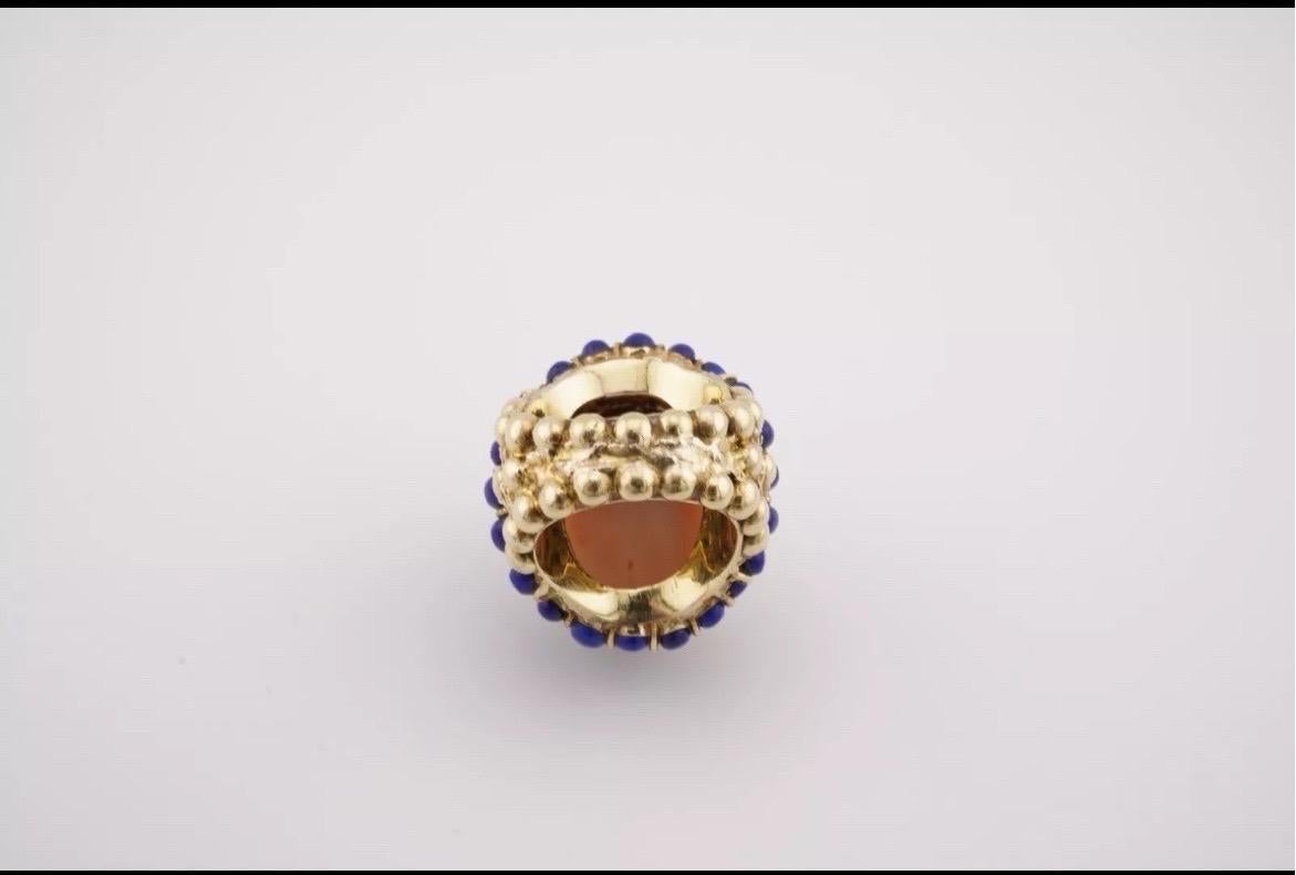 Angel Skin Coral Lapis Lazuli Ring 14k Yellow Gold Cocktail Estate For Sale 3