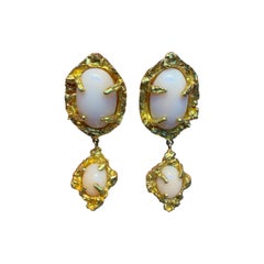 Angel Skin Coral & Modernist Gold Dangle Earrings