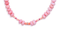 Genuine Pink Opal and Sapphire Yellow Gold Diamond Necklace