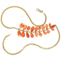 Angel Skin Coral "Pussy Willow" Choker-Length Necklace in Yellow Gold