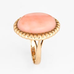 Angel Skin Coral Ring Vintage 14k Yellow Gold Large Oval Cocktail Estate