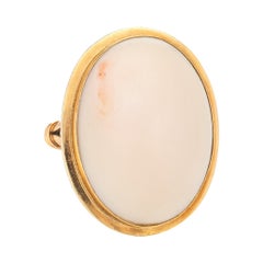 Angel Skin Coral Ring Vintage 18k Gold Large Oval Cocktail Jewelry Estate