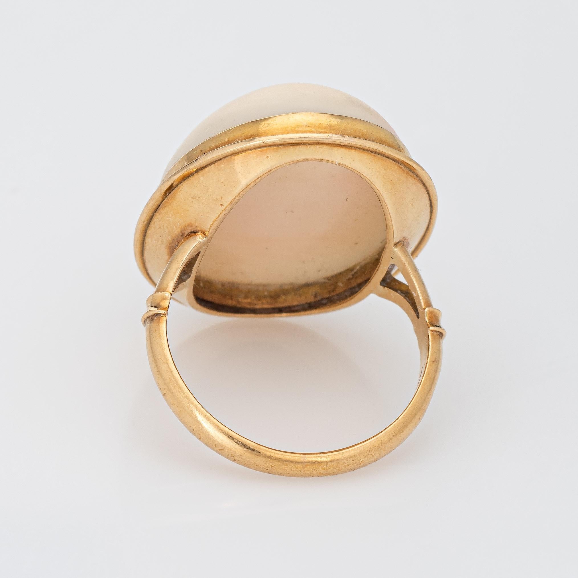 Cabochon Angel Skin Coral Ring Vintage 18k Gold Large Oval Cocktail Jewelry Estate