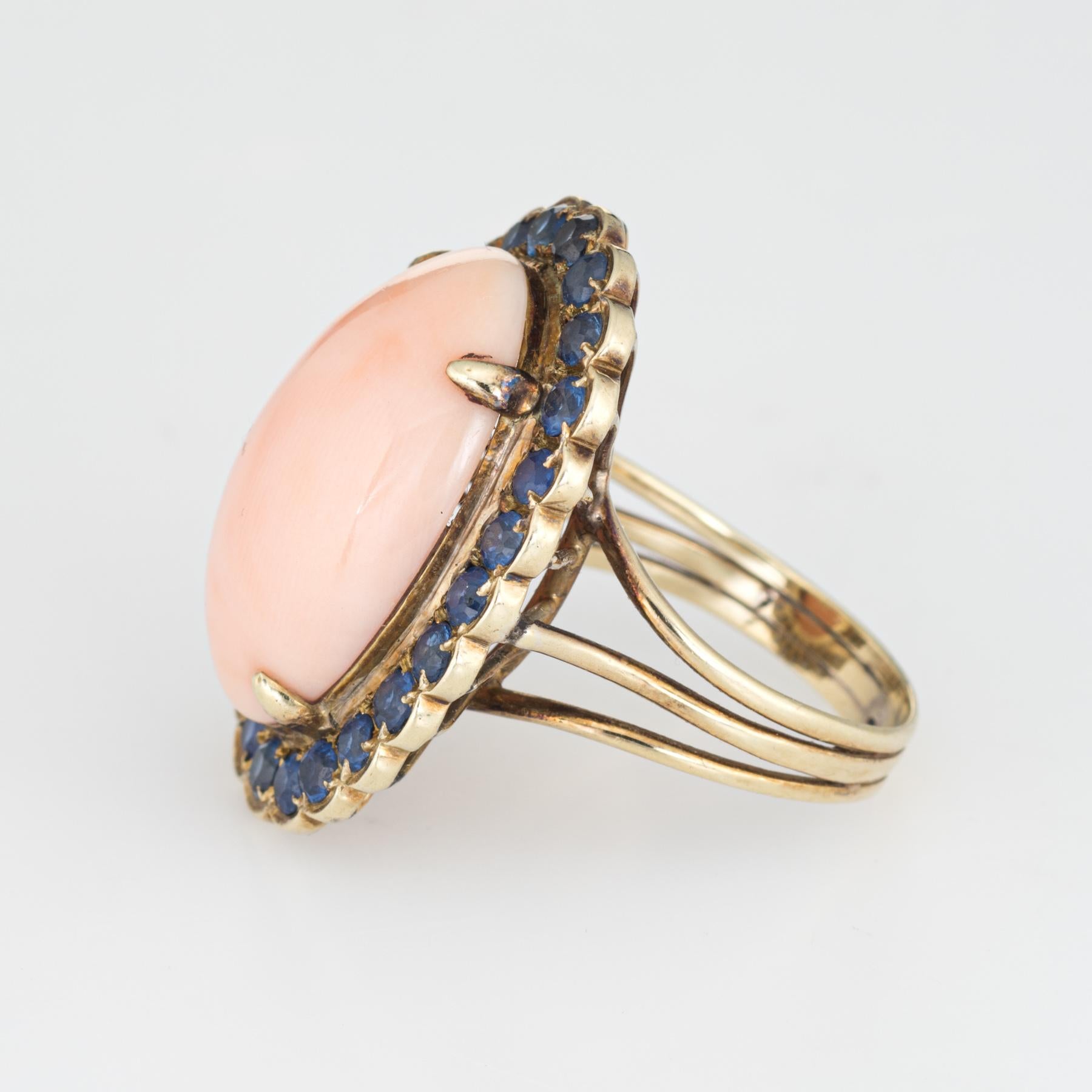 Modern Angel Skin Coral Sapphire Ring Vintage 14k Yellow Gold Oval Cocktail Jewelry
