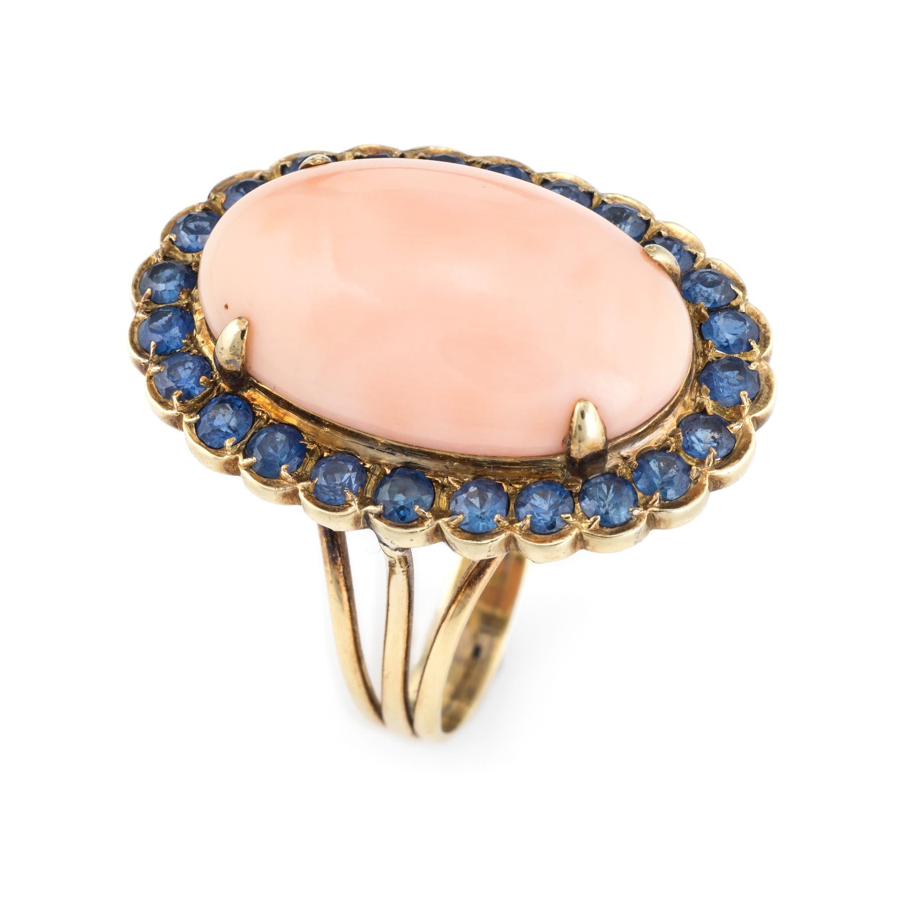 Oval Cut Angel Skin Coral Sapphire Ring Vintage 14 Karat Gold Oval Cocktail Jewelry 7