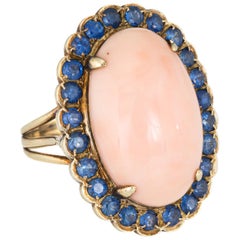 Angel Skin Coral Sapphire Ring Vintage 14 Karat Gold Oval Cocktail Jewelry 7