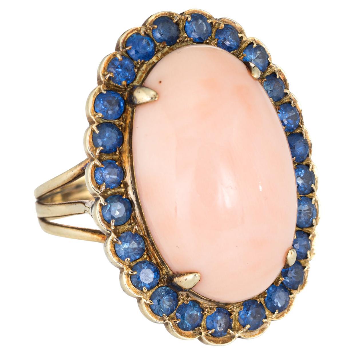 Angel Skin Coral Sapphire Ring Vintage 14k Yellow Gold Oval Cocktail Jewelry