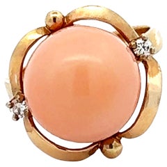 Angel Skin Coral Sphere Diamond Ring 14k Yellow Gold
