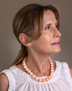 Angel-skin Coral Strand With Onyx & 18 Karat Gold Clasp