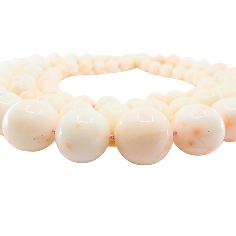 Women's Angel Skin Coral Triple Strand Necklace 14K Gold For Sale