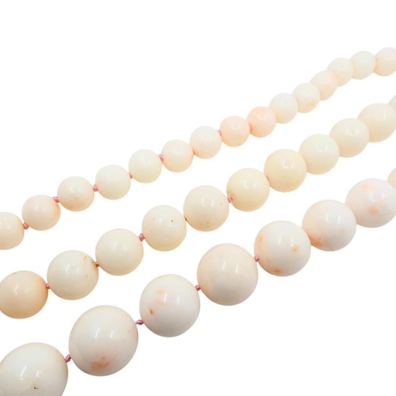 Angel Skin Coral Triple Strand Necklace 14K Gold For Sale 3