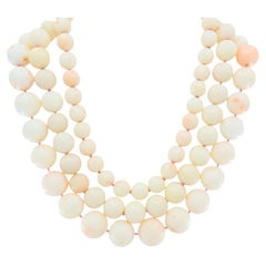 Angel Skin Coral Triple Strand Necklace 14K Gold