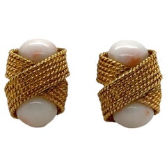 Angel Skin Coral 
X
 Design 18 Karat Yellow Gold Rope Ear-Clip Earrings