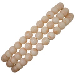 Pink Coral Spheres, 18K Yellow Gold Closure Link Bracelet