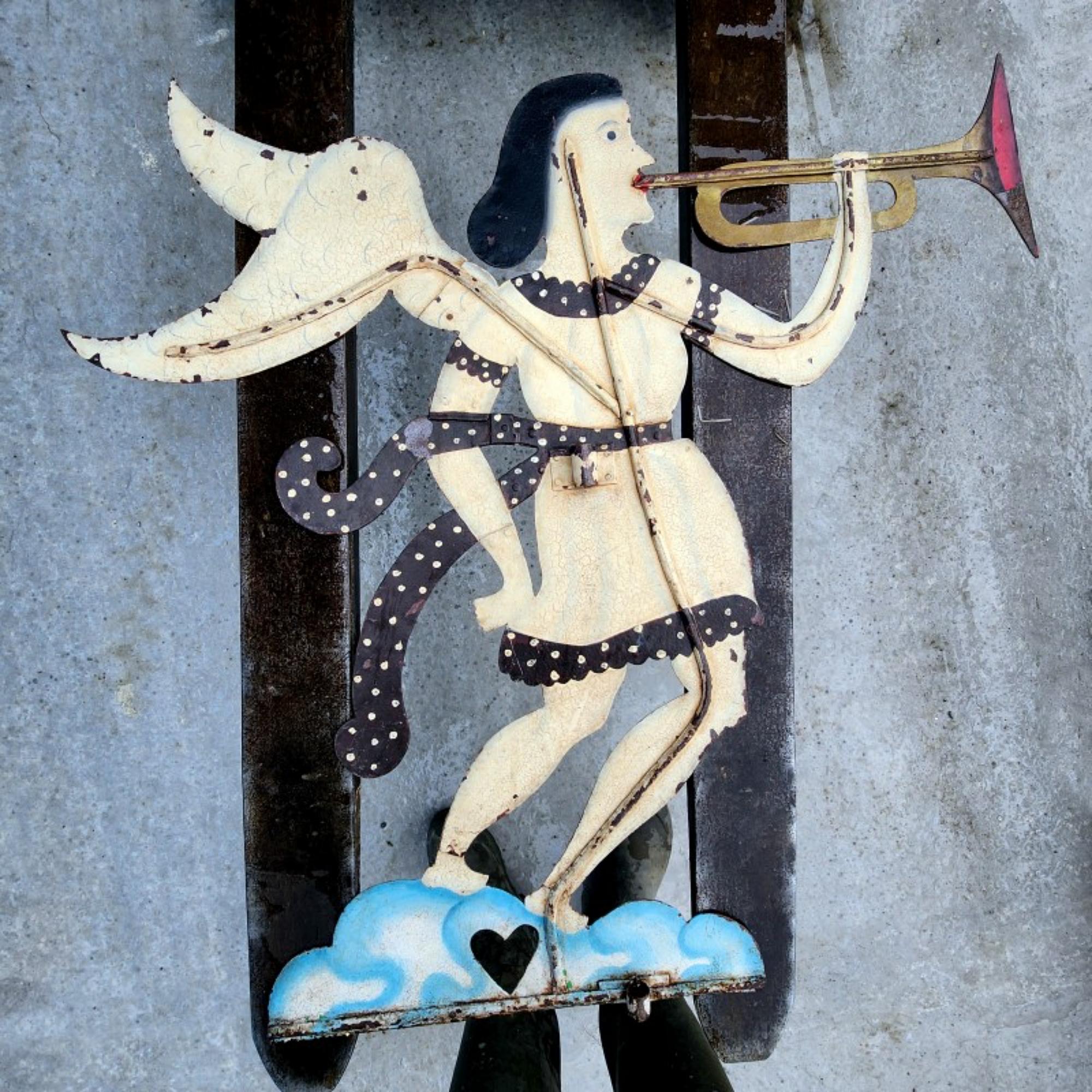 Hand-Crafted Angel Trumpeter, Original Hand Painted Recovery Weapon England Early 20th C. For Sale