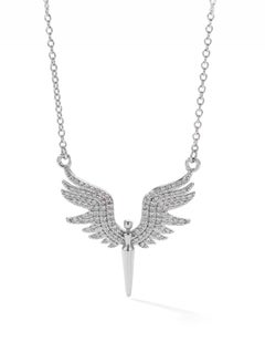 Angel Wing Design Pendant 925 Sterling Silver Natural Pave Diamond Gift For Her