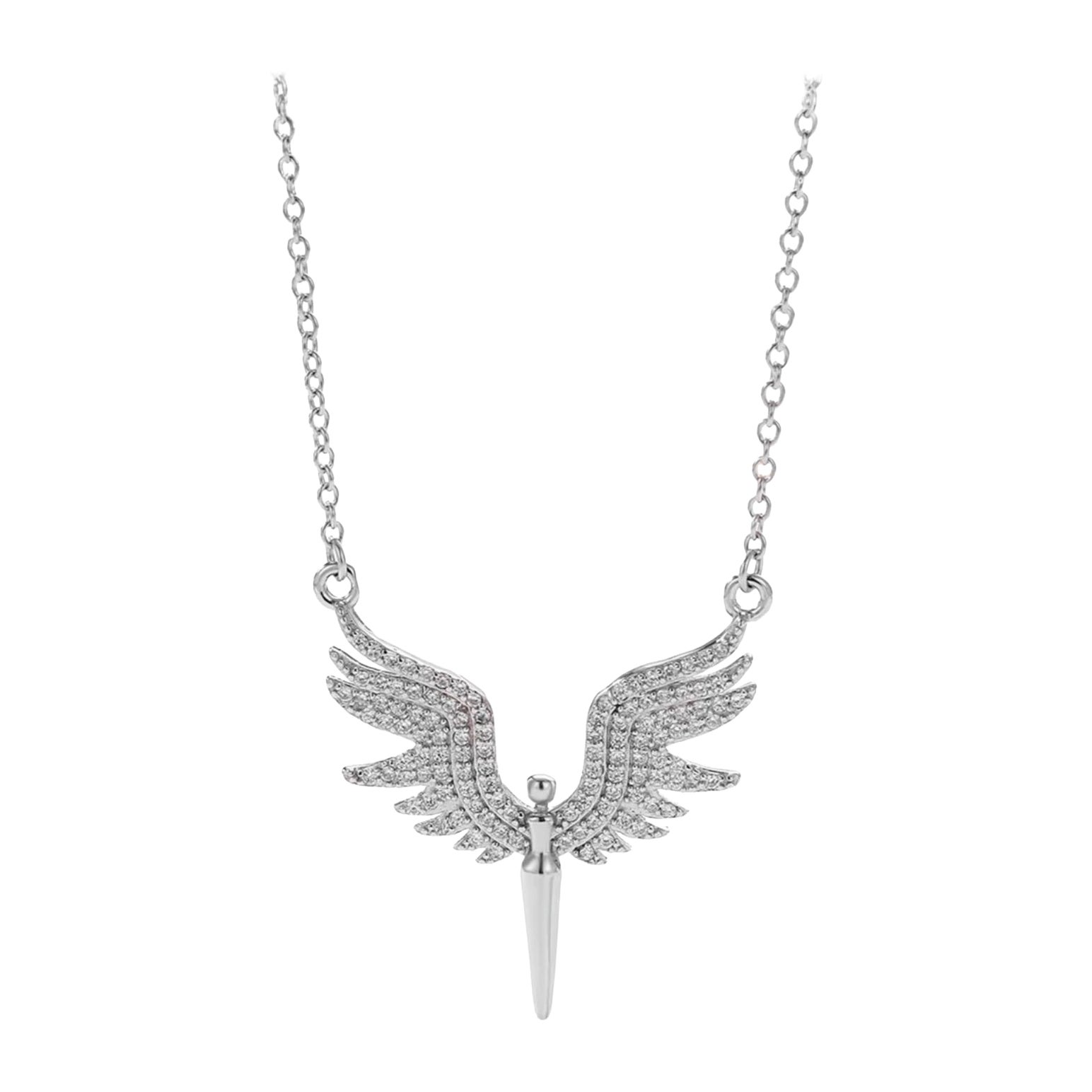 Angel Wing Design Pendant 925 Sterling Silver Natural Pave Diamond Gift For Her