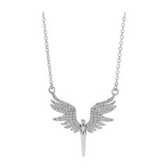 Angel Wing Design Pendant 925 Sterling Silver Natural Pave Diamond Gift For Her