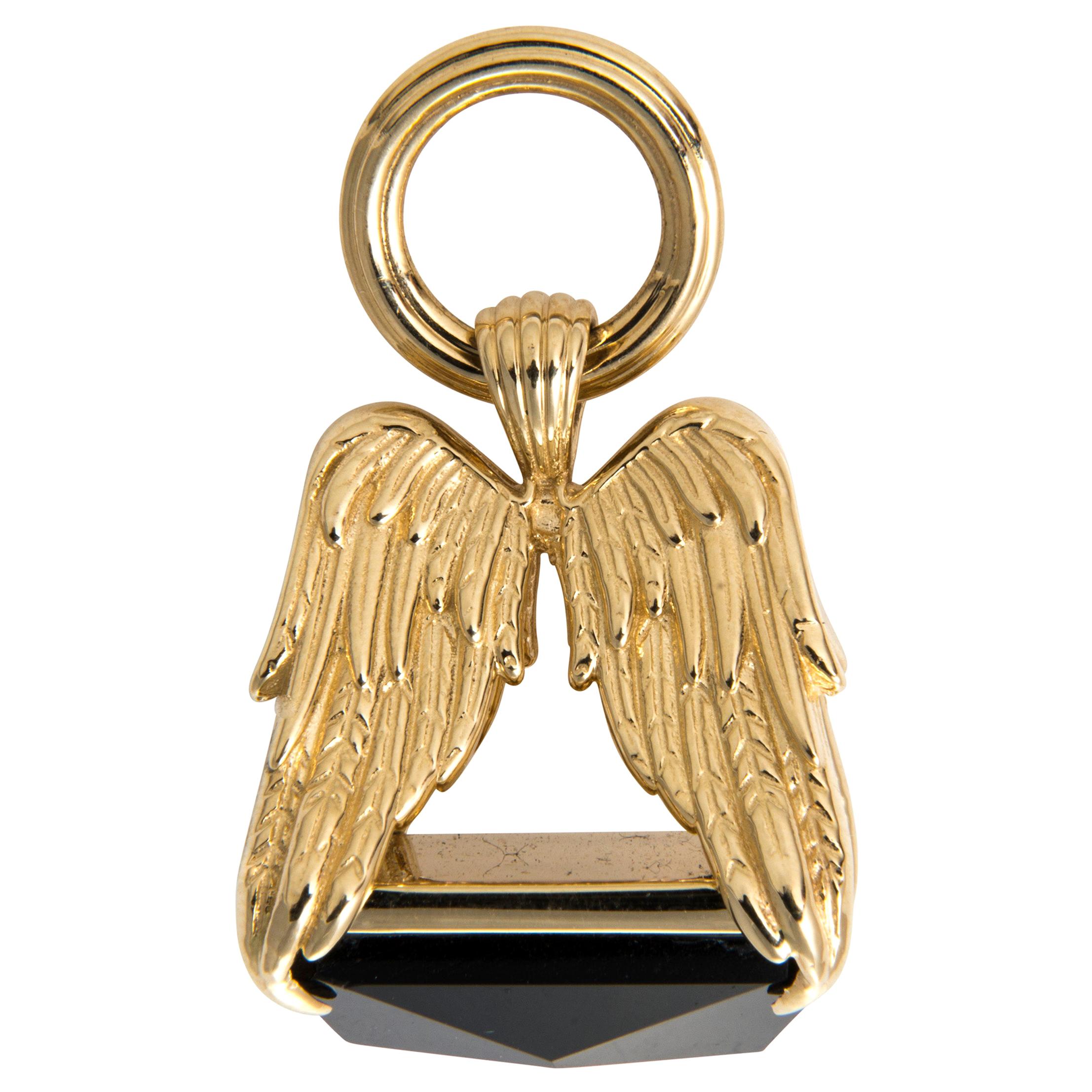 Angel Wing Fob in 14 Karat Yellow Gold with Black Onyx For Sale
