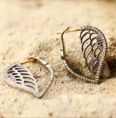 Angel Wing Solid 14k Gold&925 Silver Dangle Earring Pave Diamond Fashion Earring