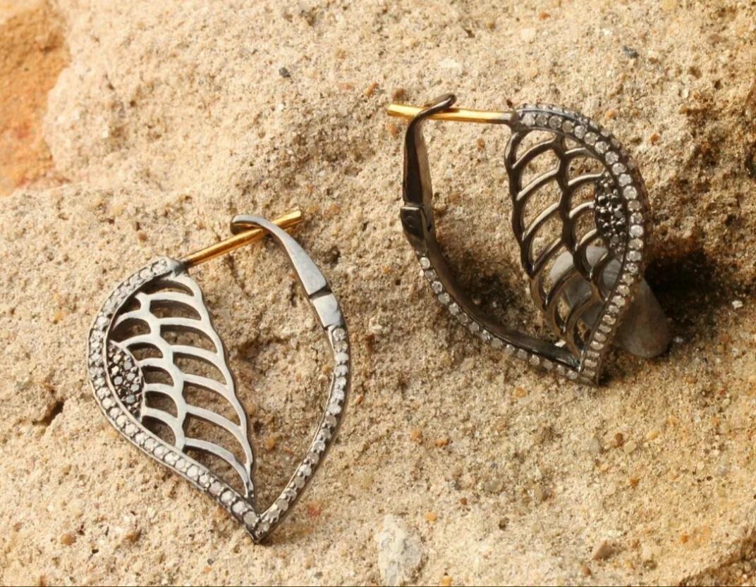Angel Wing Solid 14k Gold&925 Silver Dangle Earring Pave Diamond Fashion Earring For Sale 1