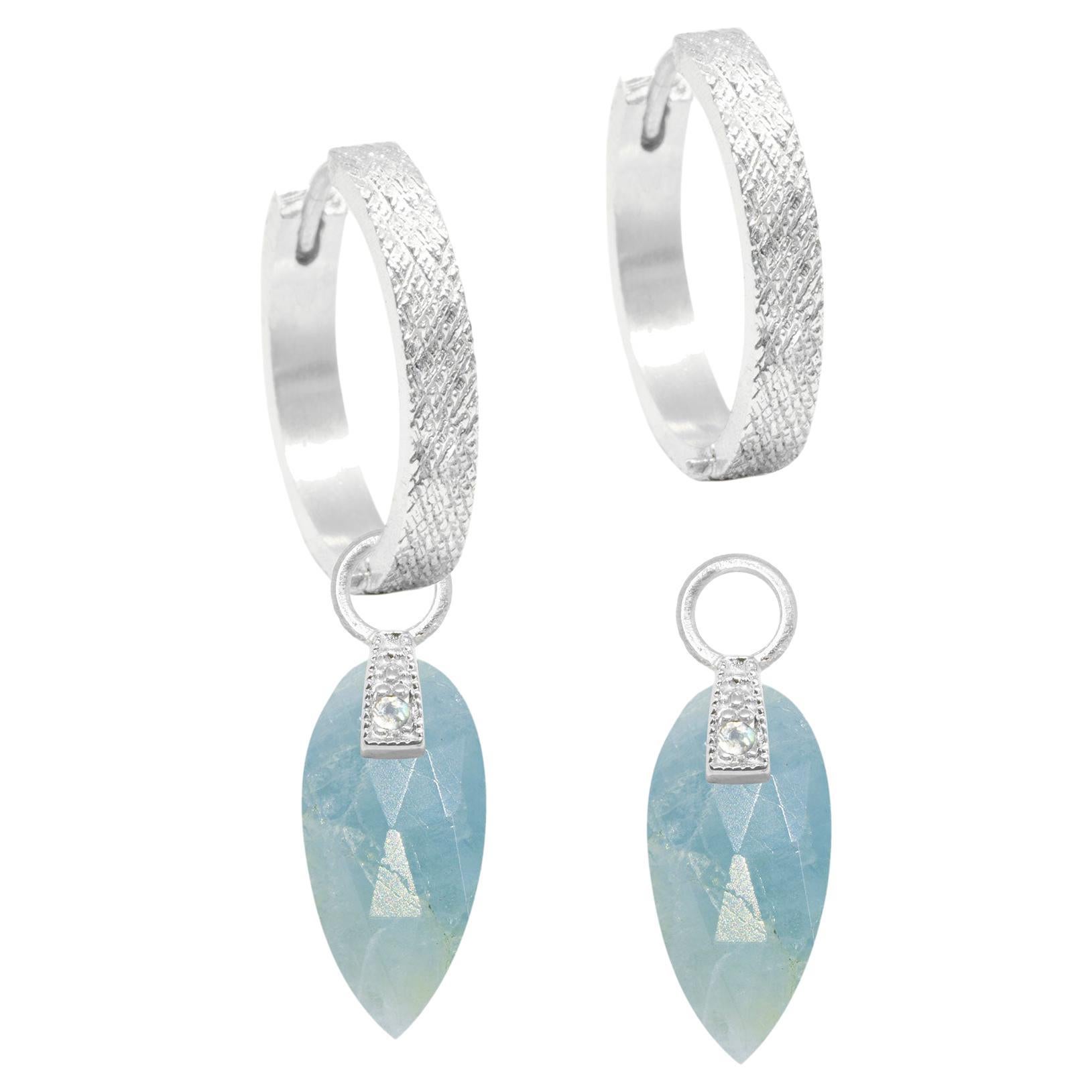 Angel Wings Aquamarine Silver Earring Charms For Sale