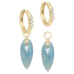 Boucles d'oreilles breloques en or 18 carats avec ailes d'anges en aigue-marine