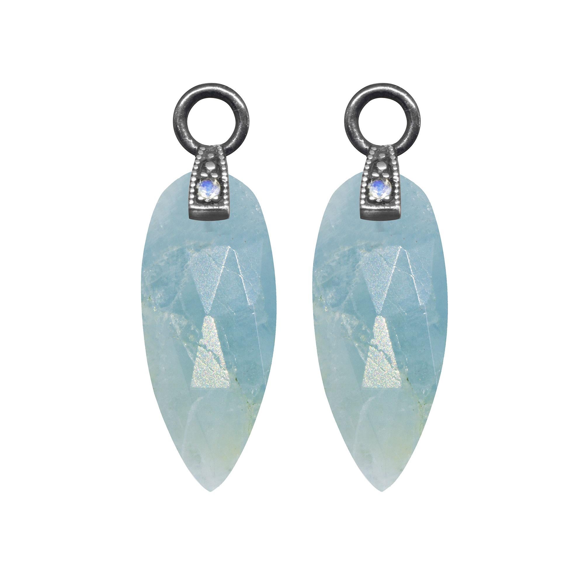 Contemporary Angel Wings Aquamarine Silver Earring Charms For Sale