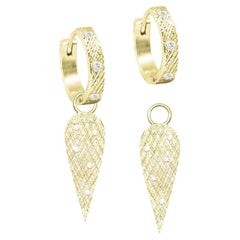Boucles d'oreilles breloques en or 18 carats avec ailes d'anges en diamants naturels