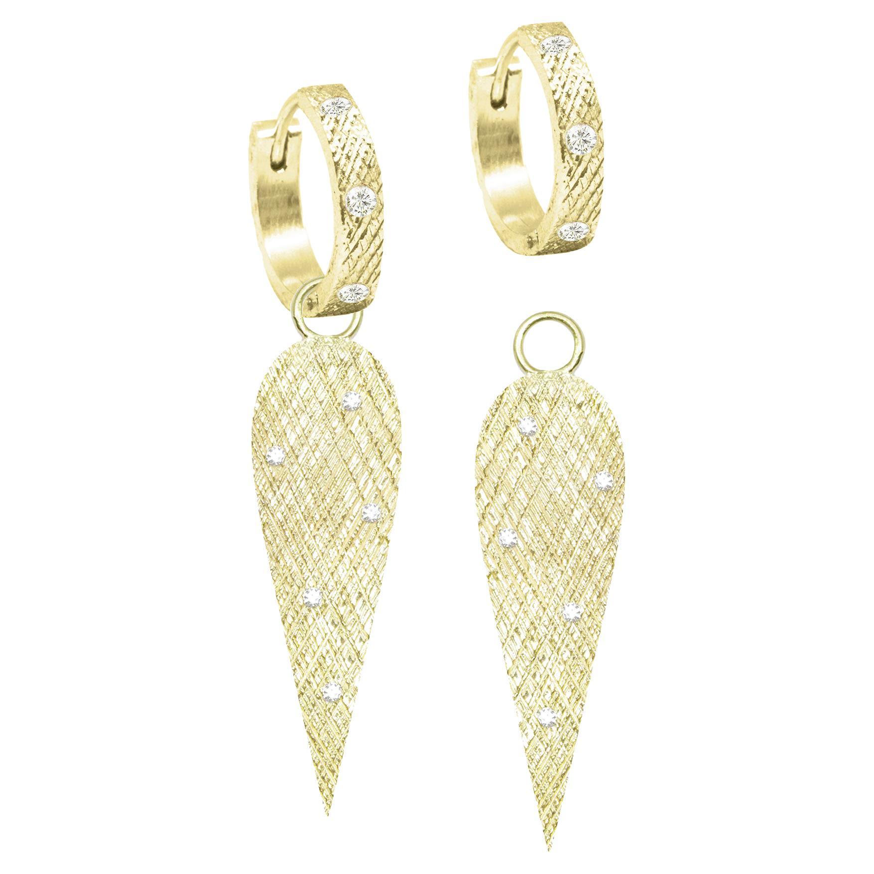 Angel Wings Natural Diamond Gold 18k Earring Charms For Sale at 1stDibs