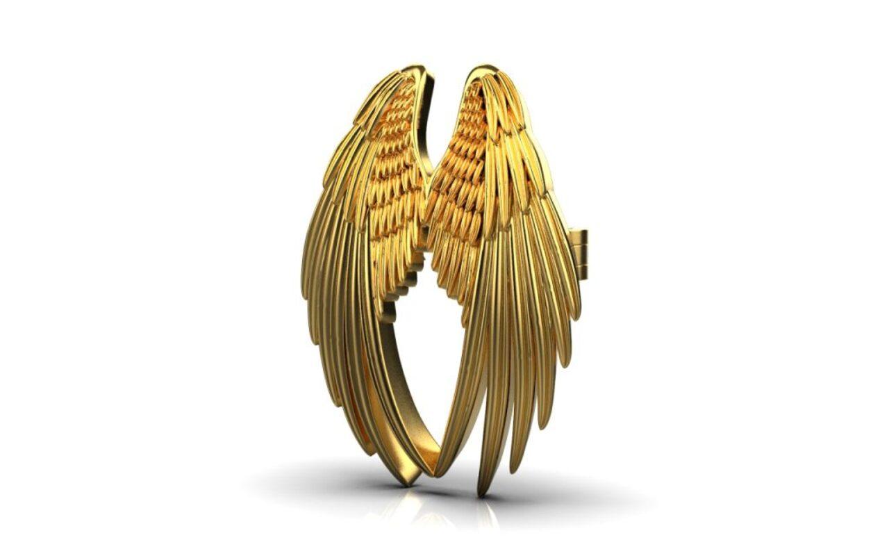 Women's or Men's Angel Wings Brooch, 18K Gold For Sale