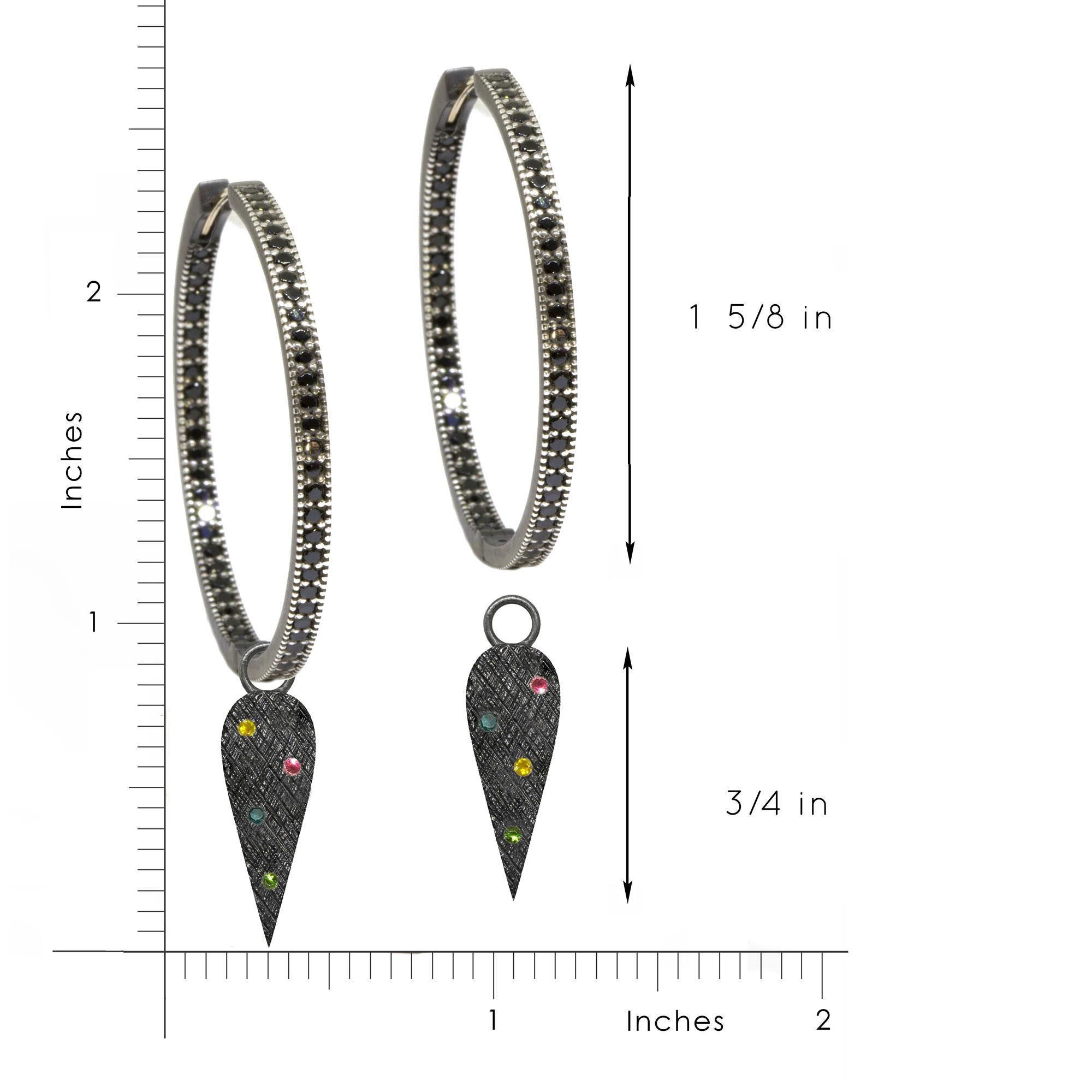 Contemporary Angel Wings Charms and Intricate Black Spinel Oxidized Hoop Earrings
