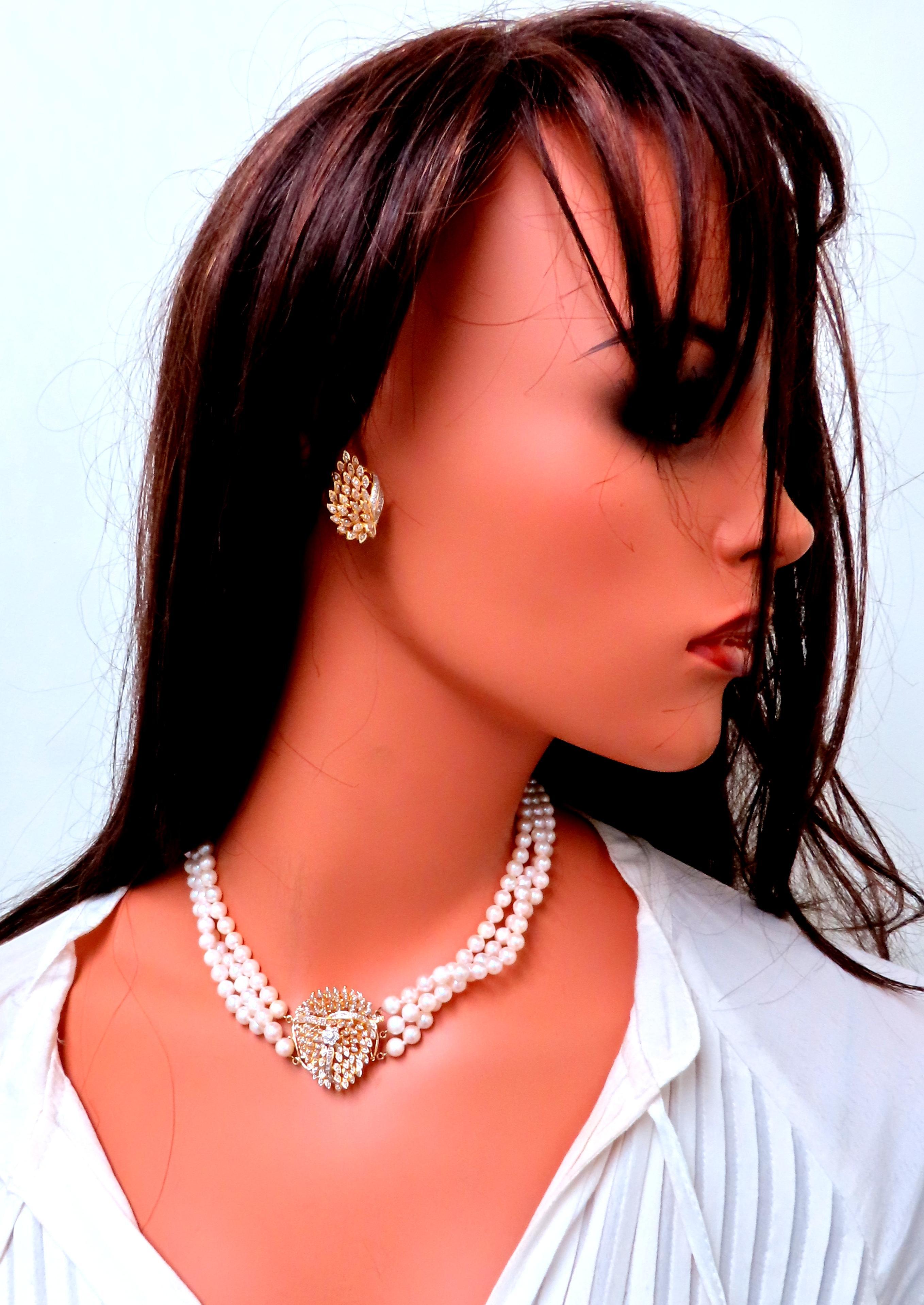 Angel Wings Diamond Earrings & Pendant Pearl Strand Necklace 14kt Gold 12386 For Sale 2