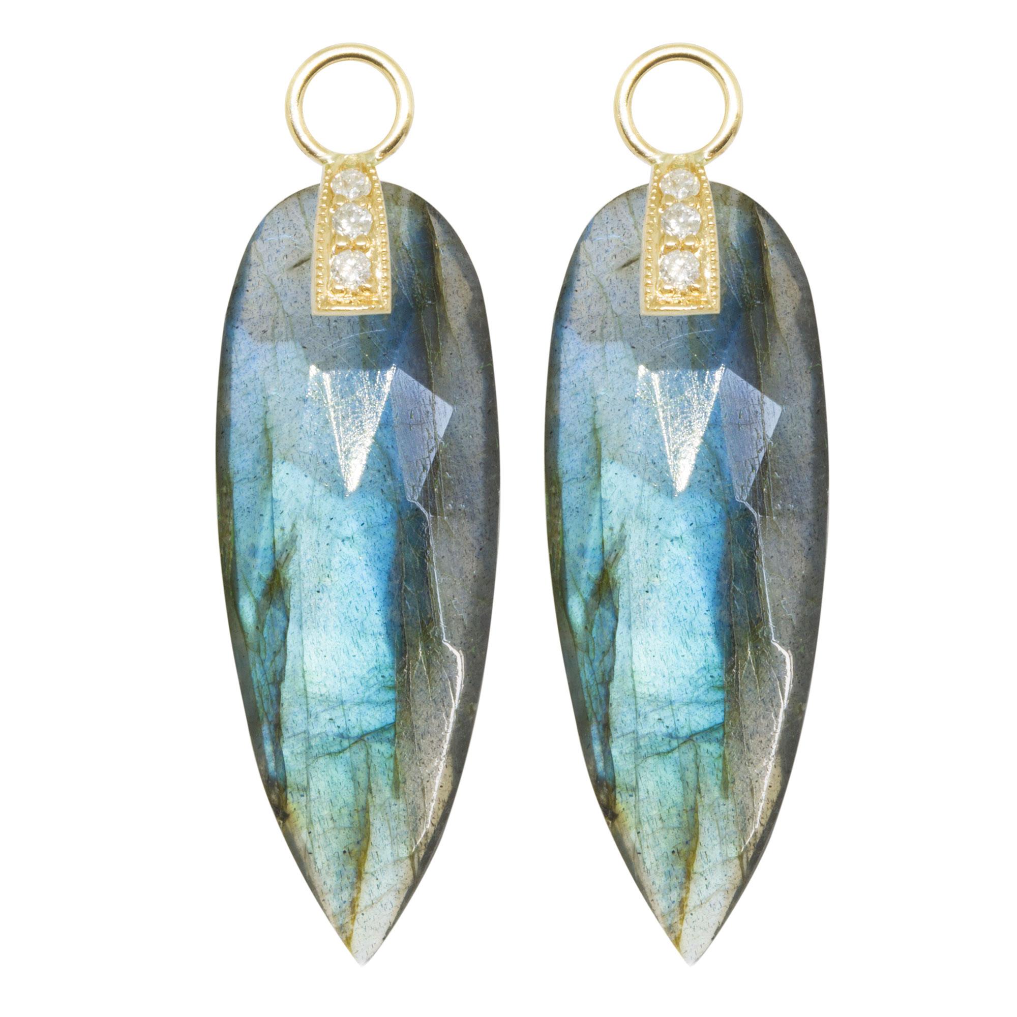 Contemporary Angel Wings Labradorite 18 Karat Gold Earrings For Sale