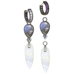Angel Wings Moonstone Charms and Intricate Oxidized Reversible Huggies Earrings