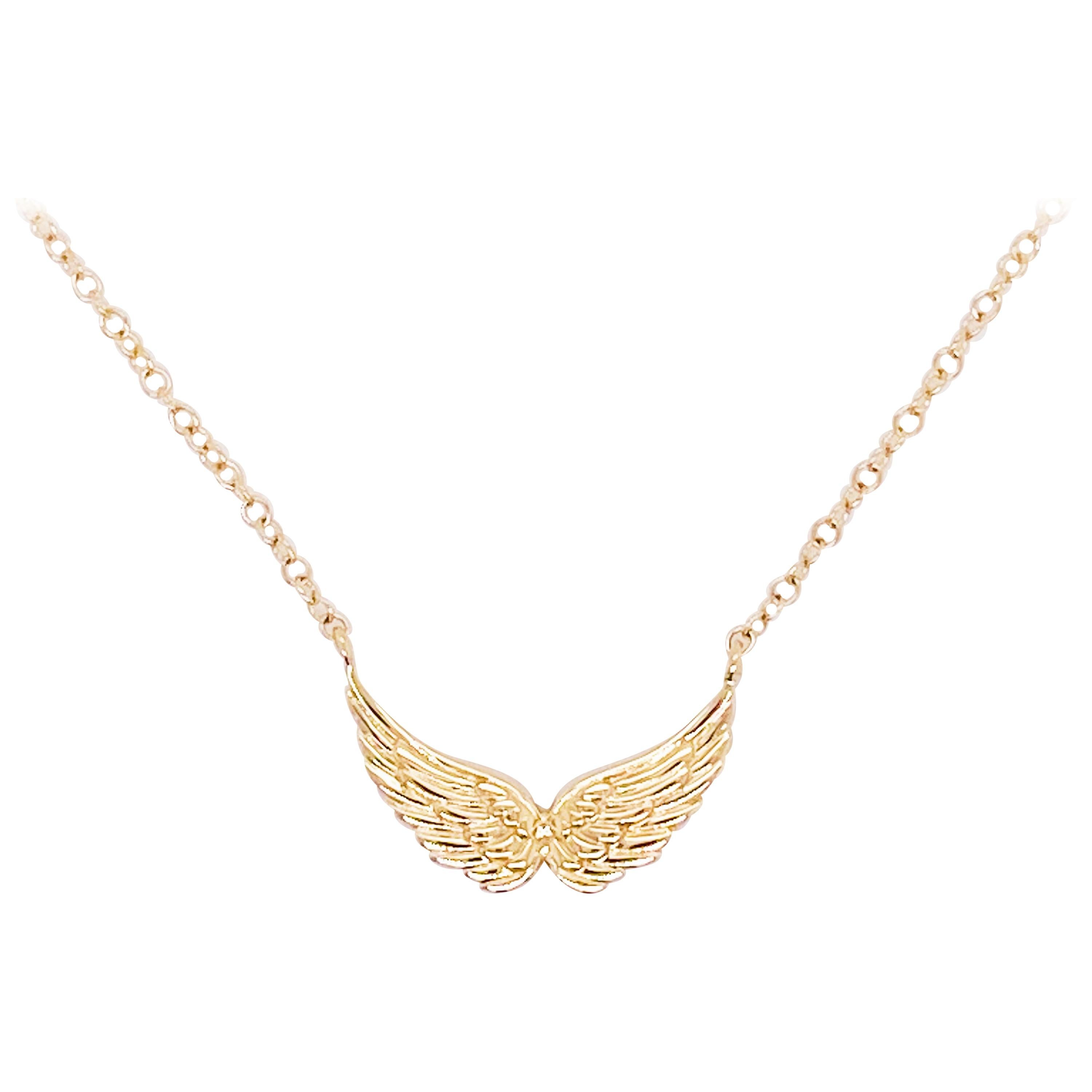 Angel Wings Necklace, 14 Karat Yellow Gold, Angle Pendant, NK6477Y4JJJ