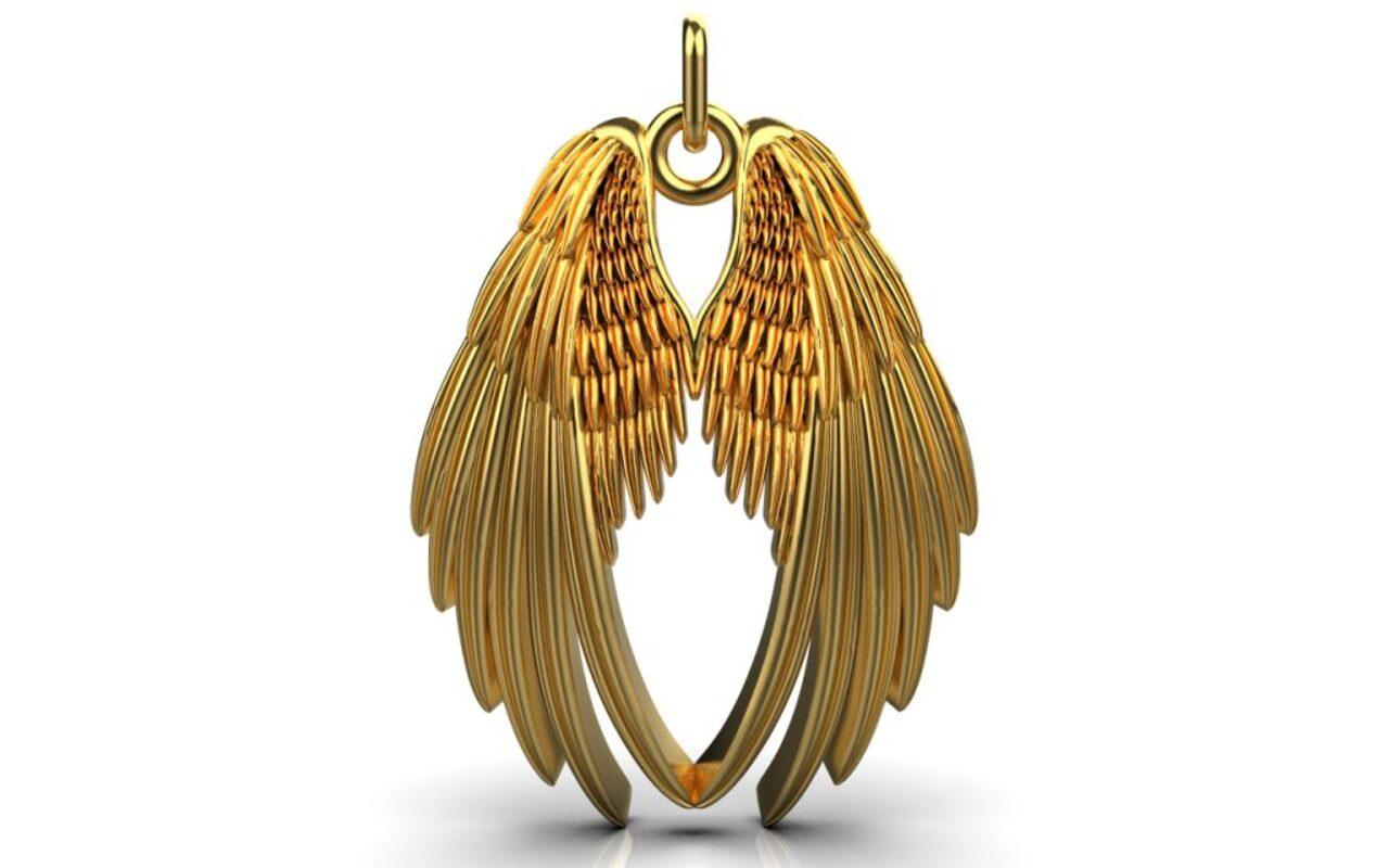 Modern Angel Wings Pendant, 18K Gold For Sale