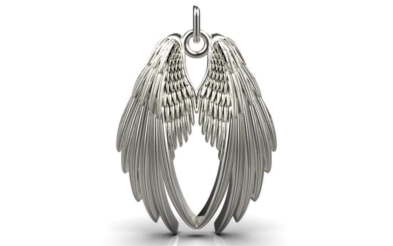 Modern Angel Wings Pendant, Sterling Silver For Sale