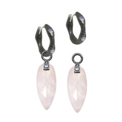 Boucles d'oreilles breloques en argent avec ailes d'anges en quartz rose