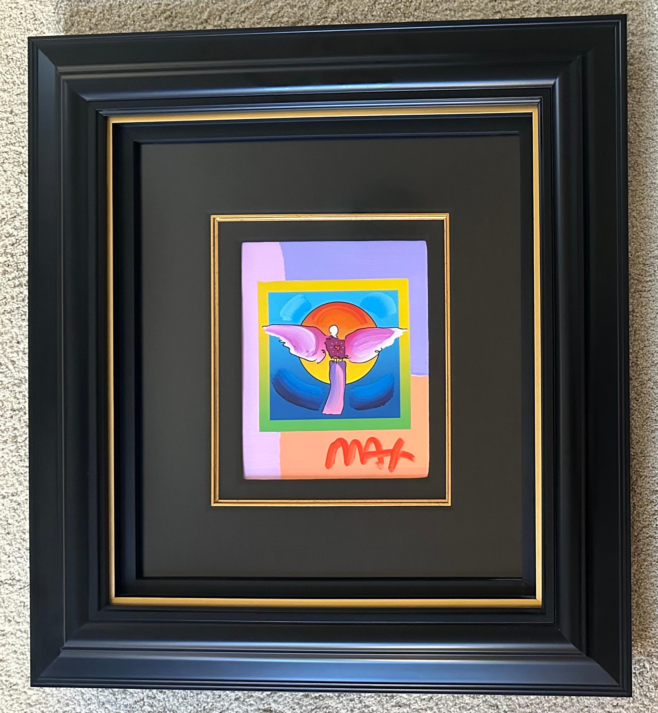 Mixed media with acrylic painting and color lithography on paper from the Peter Max Studio, circa 2006.  The piece is a unique work with very vibrant and bright colors and is hand signed 