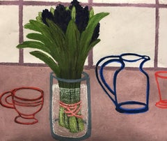 Untitled, soft pastel on paper, 15.5 x 18.25 inches. Abstract still life