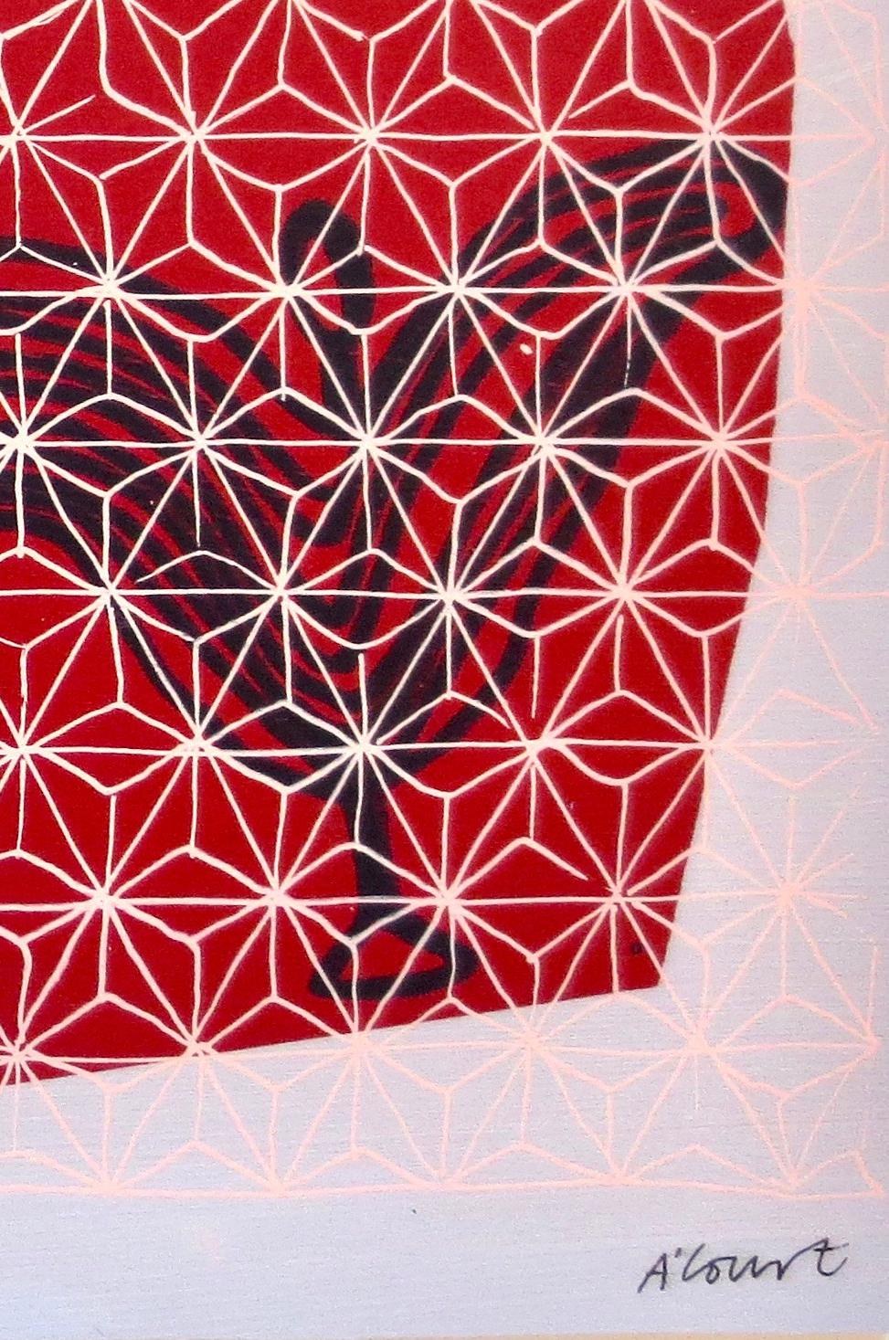 Angel Songs, bright red geometric pattern, work on paper - Contemporary Mixed Media Art by Angela A'Court