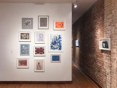 Cazadores, estampa morada de dos cazadores y su perro