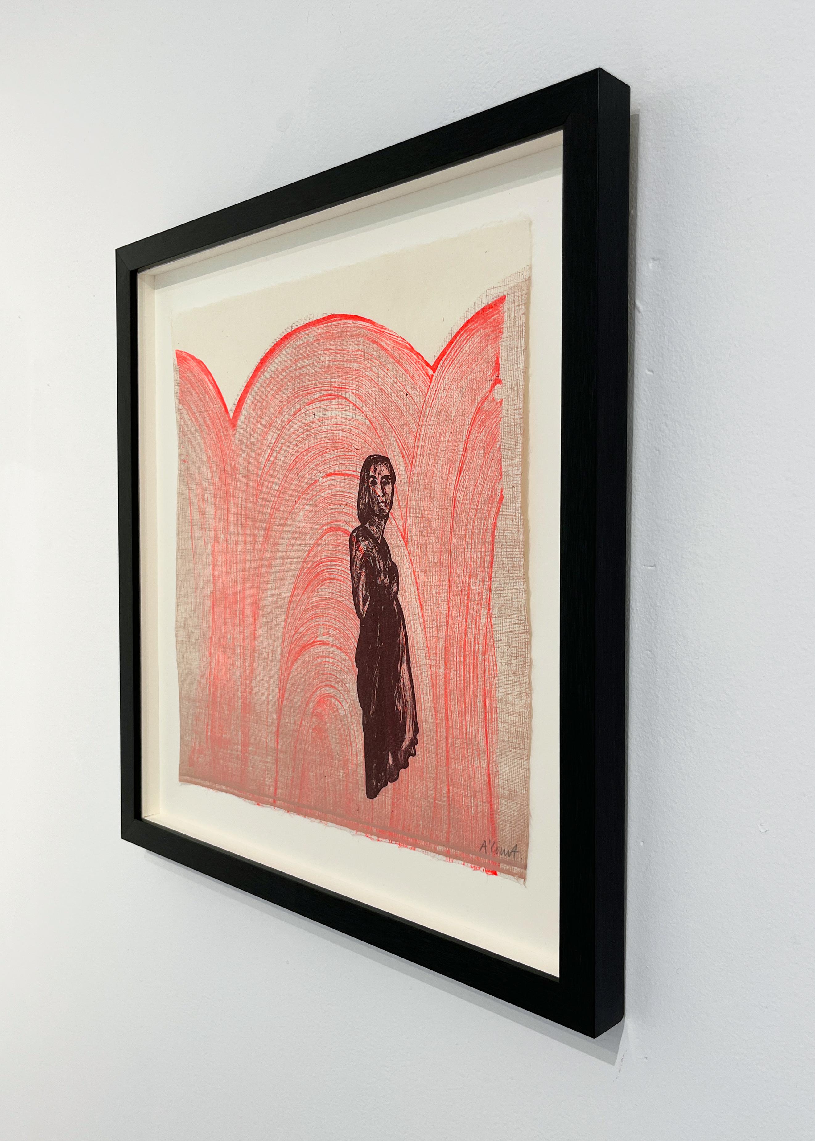 Pinault, figural, pink, neon, purple, pattern, brushstrokes - Contemporary Print by Angela A'Court