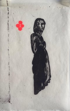 Stillness, figurative, black, pink, screenprint